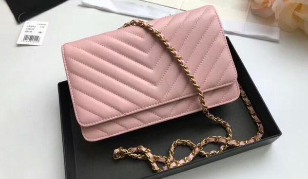 

Dhl 5a a33814 lamb kin cla ic flap wallet on chain heep kin leather gold ilver tone metal hardware come with du t bag box