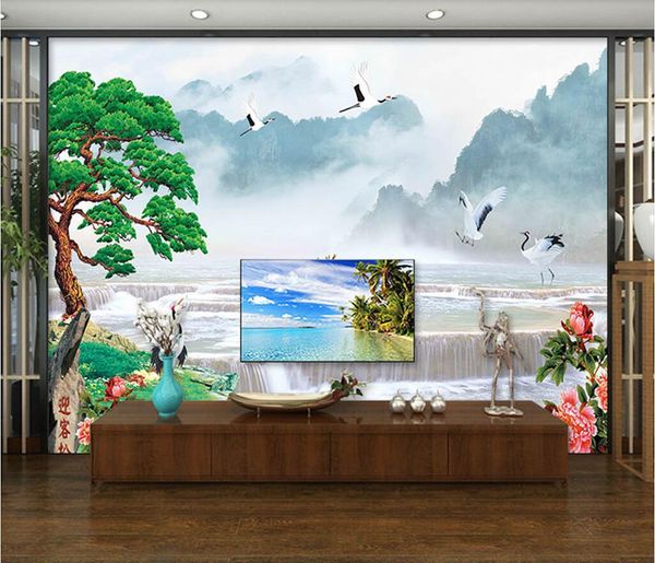 

3d room wallpaper custom p non-woven mural simple medium color waterfall landscape murals songhe wall-paper large wallpaper for walls 3d