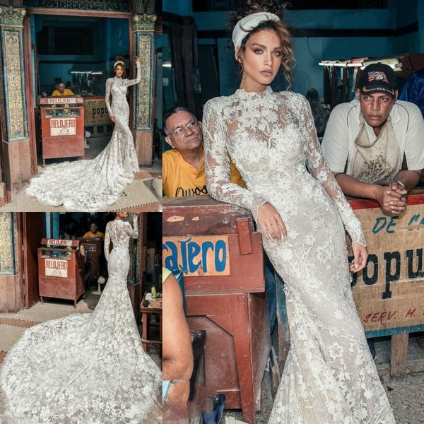 

julie vino 2018 с длинными рукавами свадебные платья скромный высокая шея полный кружева аппликация саудовская аравия свадебные платья vesti, White