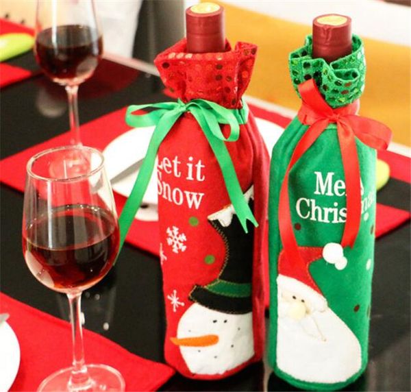 Bottiglie di Vino di Babbo Natale e pupazzo di neve modello bottiglia di vino borsa per decorazioni di Natale tabella Decor 2 Pack
