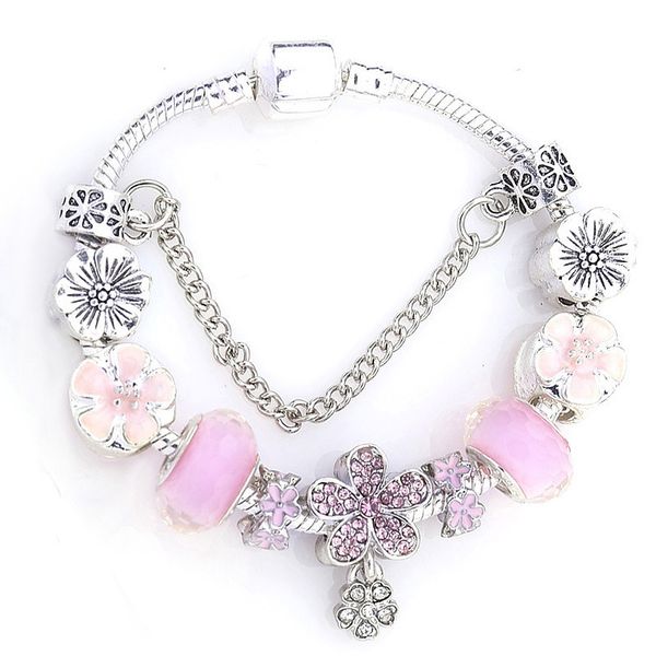 

мода европейский шарм бисера Кристалл браслет для Pandora браслет розовый стеклянны