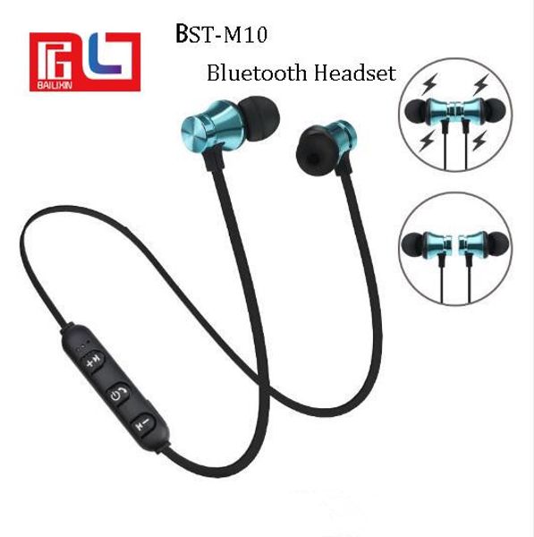 

bst-m10 magnetic bluetooth earphone wireless running sport headphones earphones with mic earbuds bass stereo bt 4.1 for iphone x