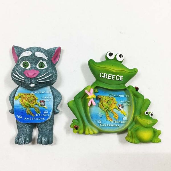 

cute tourist souvenirs kitty frog map of greece fridge magnets 3d handmade refrigerator magnetic stickers home decorations