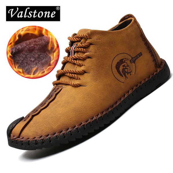 

valstone 2018 super winter casual shoes men leather handmade vintage high male boots warm winter sneakers man plus sizes 48, Black