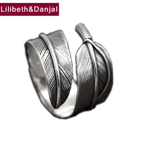 

fashion ring 100% real 925 sterling silver biker men women jewelry popular takahashi simple feather opening ring gr6 d18111306, Slivery;golden