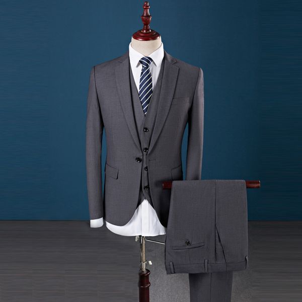

grey custom made 2018 men suits wedding suits for man bridegroom groom 3 pieces jacket+vest+pants slim fit formal tuxedos suit male man, Black;gray