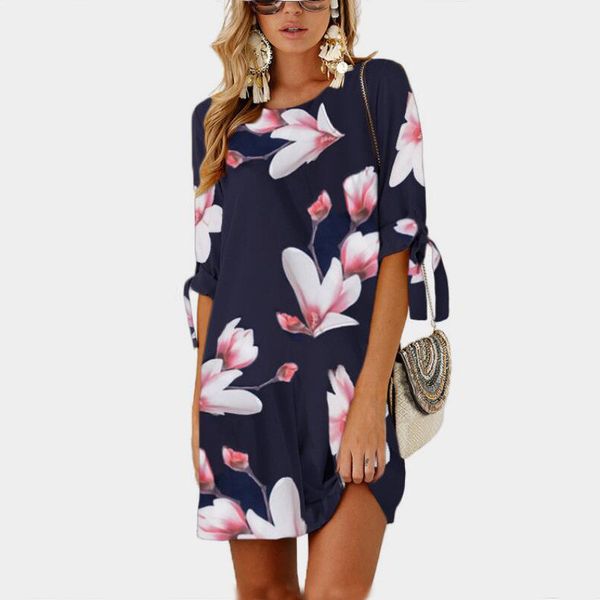 

summer fashion women dress floral printed dress short sleeve casual loose beach dress mini vestido plus size s-5xl, Black;gray