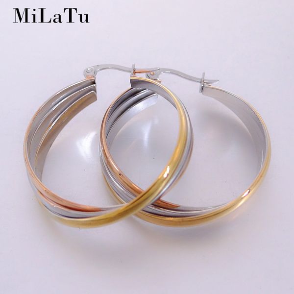 

large gold & silver & rose gold color hoop earrings for women stainless steel triple color earrings brincos e352g, Golden;silver