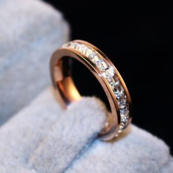 Anello in acciaio inossidabile Anelli con zirconi cubici di marca coreana per le donne Accessori per anelli di barretta di bigiotteria placcati in oro rosa