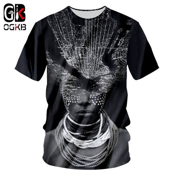 

ogkb summer women/men's funny print african lady with necklace 3d t-shirt casual tshirt man punk o neck tee shirts homme, White;black