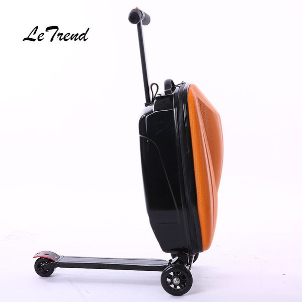 

lettrend micro scooter skateboard rolling luggage fashion trolley business cabin suitcase wheels travel duffle men carry on bag