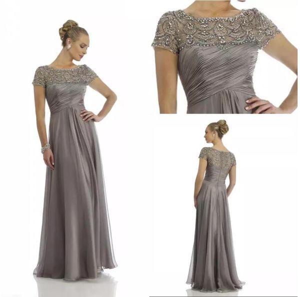 

2020 серое платье для матери невесты с короткими рукавами вечерние платья длиной до пола шифон бисером кристалл вечернее платье матери, Black;red