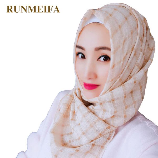 

runmeifa light plaid wrinkle hijab for women soft rayon head scarf femme noble echarpe mujer chal bufanda vrouw sjaals