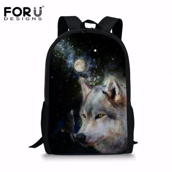 

forudesigns animal wolf printing casual backpack for boys students daypack school bag for teenagers fashion travel lapbags