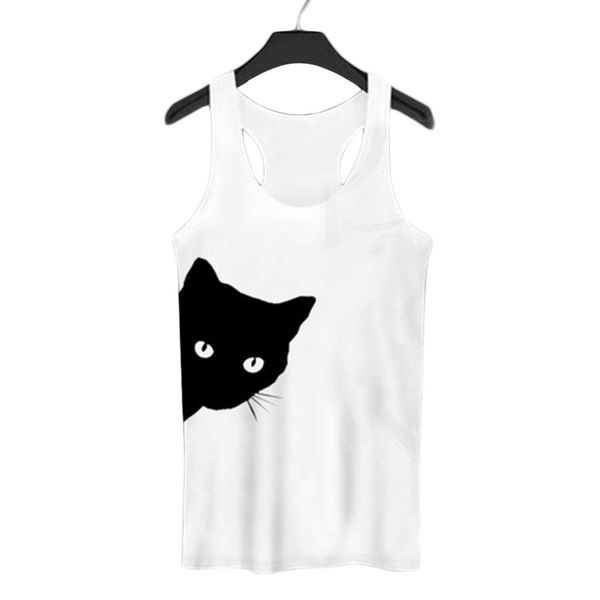 

2018 febelle fashion new women sister shirt cute cat printed couple summer tank vest fashion crop women clothes#280535, White