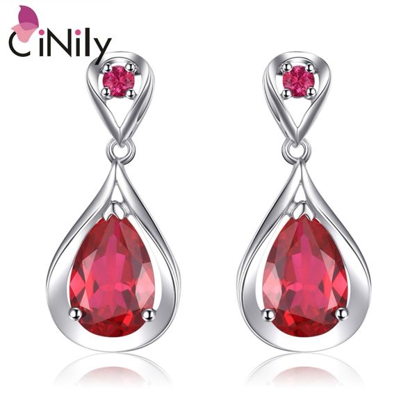 

cinily authentic. solid 925 sterling silver created red ruby fine jewelry for women wedding engagement drop earrings se042, Golden;silver