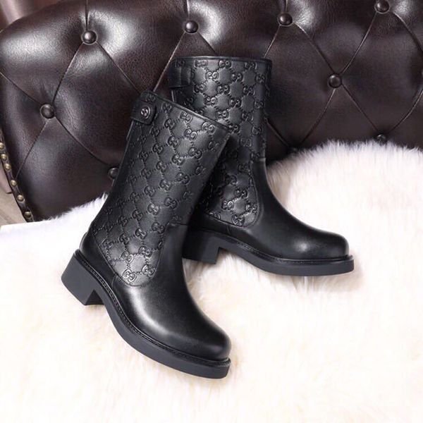 

embossing Zipper Short Boots Black Genuine Cowhide Leather Fashion Woman Boots 35-41 With Box