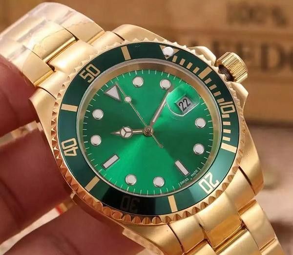 

the new luxury watch asia 2813 mechanical 40mm 18kt gold green ceramic bezel 116613 16613 automatic mechanical mens watches, Slivery;brown