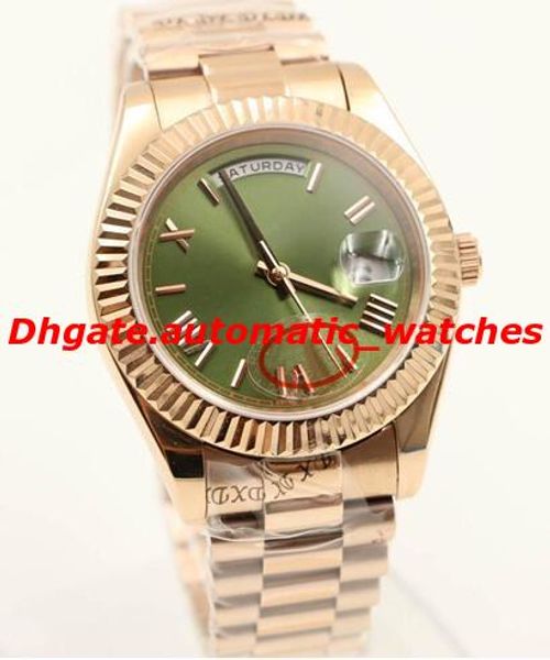 

luxury automatic brand mens watch date rose gold 228235 mechanical self-winding concealed folding crown green dail mens watches, Slivery;brown