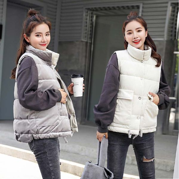 

zozowang women winter warm vest thick slim two sides wear vest female autumn women winter jackets waistcoat velvet woman, Black;white