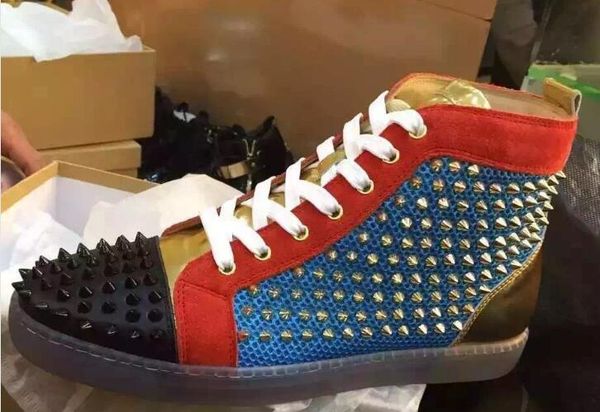 

red sole shoes luxury red bottom sneakers spikes casual mens womens shoes gold spike footwear trainers men's flat shoes, Black