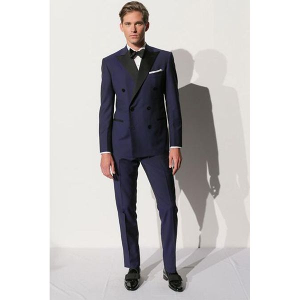 

custom made double breasted navy blue men suit bespoke mens wedding suits groomsmen groom tuxedos for men (jacket+pants+bow, White;black