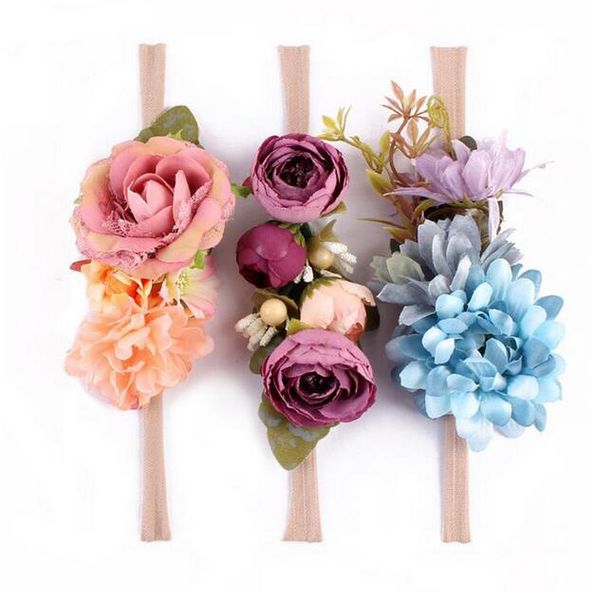 

3 pcs/set newborn flower headband nylon faux flower party flowers hair bands newborn headwear pgraphy props headband ga287, Slivery;white