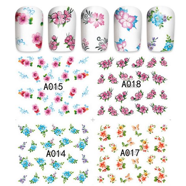 

manicure wraps decor 12pcs / sheet watermark nail stickers mixed flower cartoon nail art water transfer sticker decals, Black