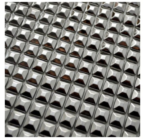 

15 mm self adhesive silver pyramid paern metal mosaic tile for kitchen cabinet wall sticker outdoor indoor decoration