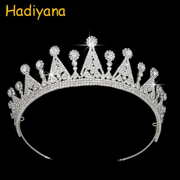 

hadiyana bridal crowns thick white gold tiaras with halo pear cut zircon for women miss world bridal jewelry bc3825, Golden;white