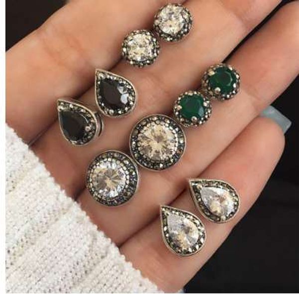 

meyfflin women crystal earrings for women boucle d'oreille jewelry bohemian stud earring set green droplets brincos 5 pairs, Golden