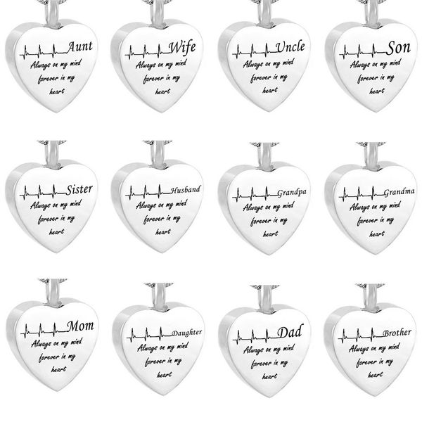 

fashion heart-shaped cremation jewelry on electrocardiogram always in my heart memorial necklace for ashes keepsake pendant, Silver