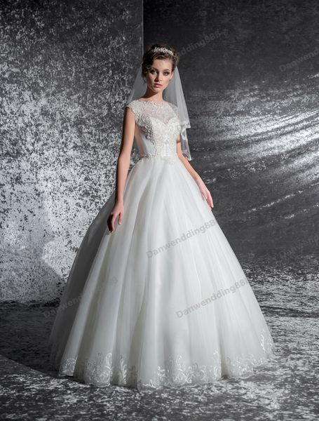 

beauty ivory tulle jewel applique beads a-line wedding dresses bridal pageant dresses wedding attire dresses custom size 2-16 zw610111, White