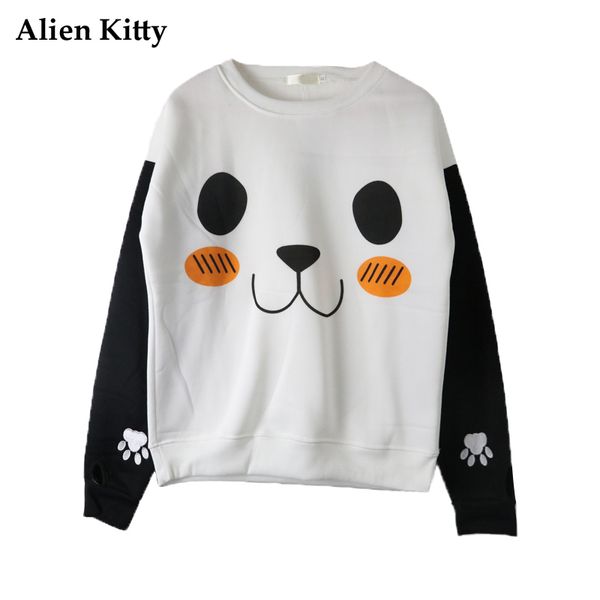 

alien kitty harajuku cartoon panda sweatshirt women 2018 winter autumn kawaii long sleeve hoody sweatshirts hoodies female, Black