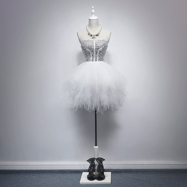 

real strapless white homecoming dresses 2020 beaded sequins tulle ball gown short prom dresses cocktail party gowns graduation dress, Blue;pink