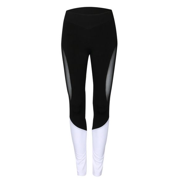 

women yoga pants mesh patchwork pencil pants elasticity slim ladies leggins pantalon stretch femme hollowed out splicing design, White;red