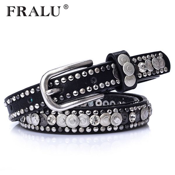 

fralu new rivet inlay stars belt for women fashion pin buckle waist women belts luxury brands leather belt female cinturon mujer s18101807, Black;brown