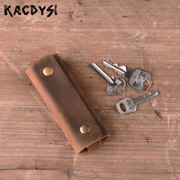 

original handmade crazy horse leather key wallet genuine leather retro trend key chain bag simple men keyring case holder, Red;blue