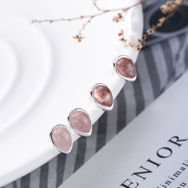 

new trendy real silver inlay natural strawberry crystal water stud earrings for women girl simple and fresh accessories, Golden;silver