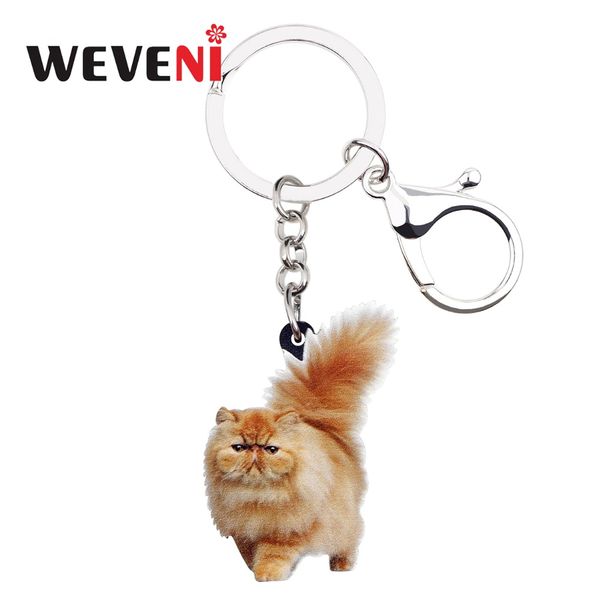 

weveni acrylic fatty fluffy cat kitten key chains keychain rings jewelry for women girls teen handbag car charms pet accessories, Silver