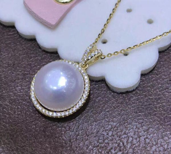 

noble jewelry natural south sea mabe 12-13mm pearl pendant necklace 18k, Silver