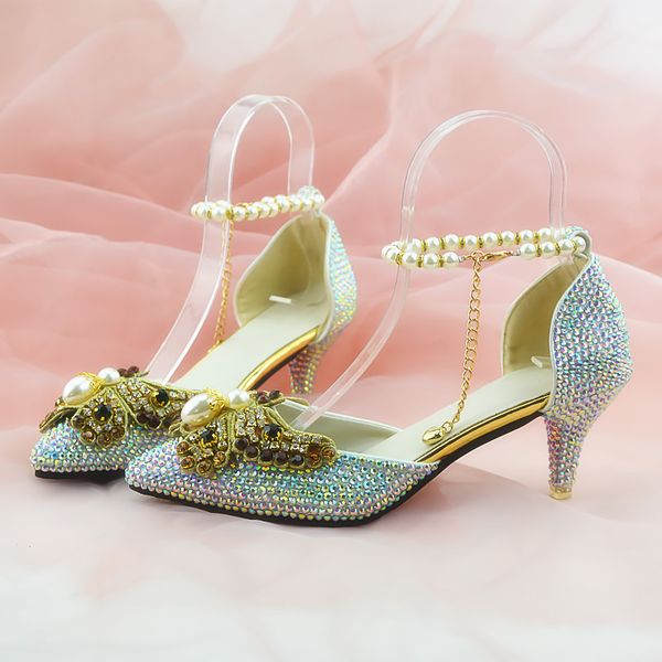 

new fashionl handmade white pearls chain women high heel pumps pointed toe lady wedding shoes flowers crystal sandals heels plus size, Black