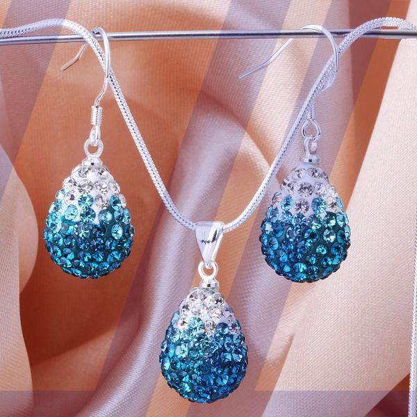 

crystal jewelry sets for women pendant fasion waterdrop necklace drop earrings for female snake chain 18 inches gifts, Silver
