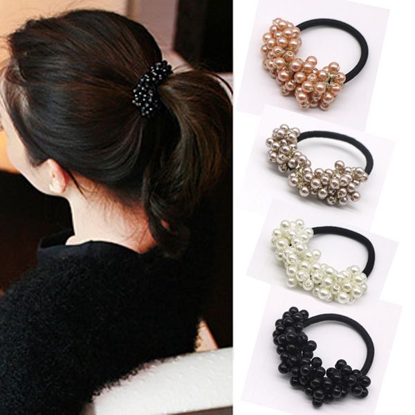 

1pcs scrunchy new pearl elastic rubber bands ponytail holder hair accessories for women hairstyles ornaments, Brown