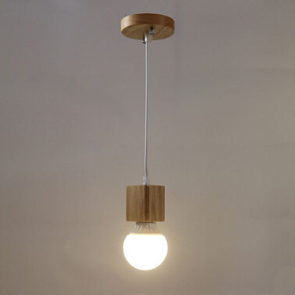 Vintage Pendant Light Wood Retro Lamp 100cm Color Wire E27 Socket Lampholder Hanging Fixture No Bulbs White Red