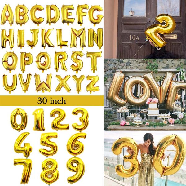 

32 inch gold silver number aluminum foil balloons letters helium ballons birthday decoration wedding air balloon party supplies