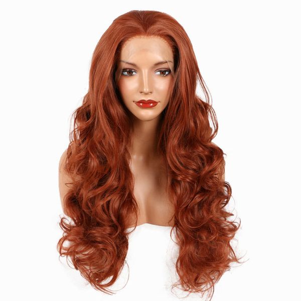 Womens Synthetic Wigs Orange Red Glueless Heat Resistant Fiber