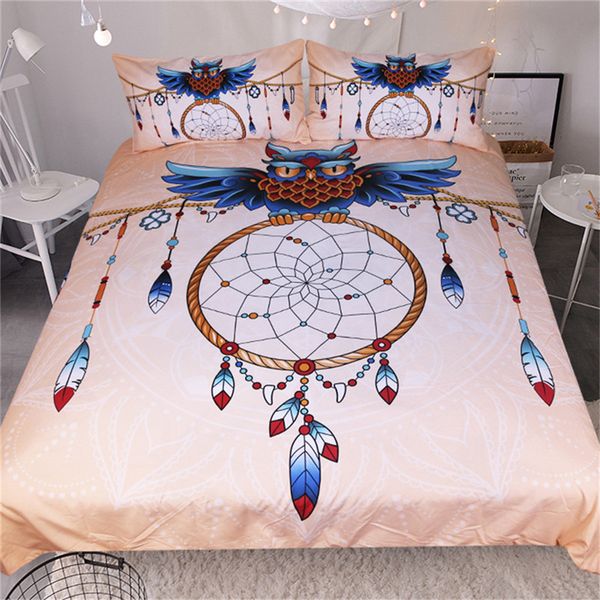 Hybeddings Bedding Set Owl Dreamcatcher Feathers Duvet Cover