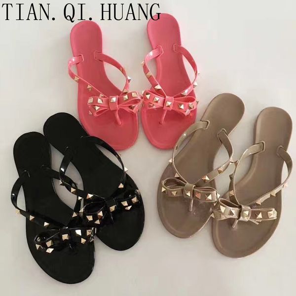 

summer casual style jelly shoes women sandals flats rivet slippers fashion woman shoes size 36-41 tian.qi.huang, Black