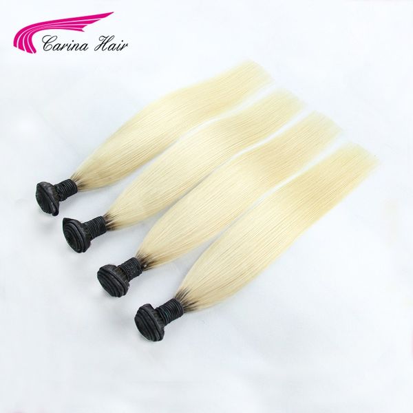 

carina t1b/613 peruvian straight hair bundles 1pcs ombre blonde color hair weft non-remy human weave ing, Black;brown